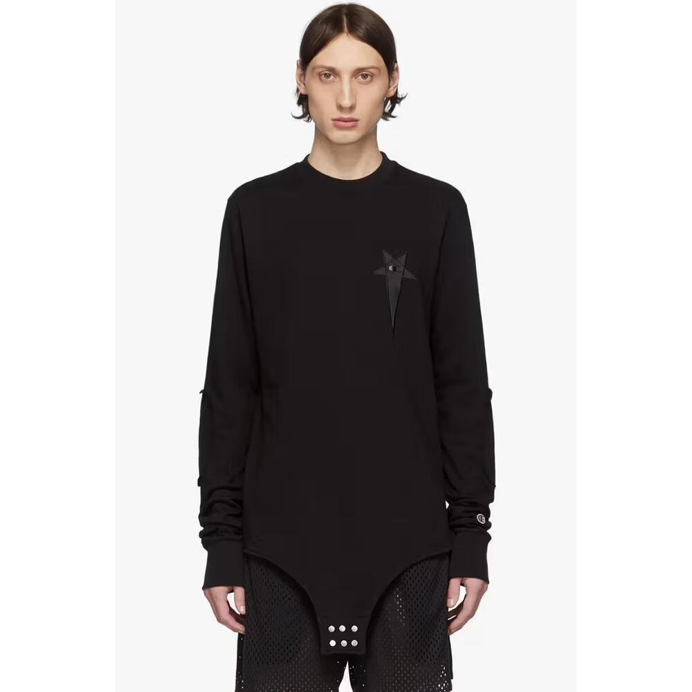 Rick Owens x Champion Embroidered Logo Black Bodysuit Sweatshirt Men's Size XL